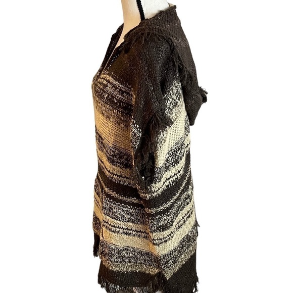 Denim & Supply by Ralph Lauren Tan & Brown Fringed Pullover Sweater Poncho Sz S - Picture 4 of 11